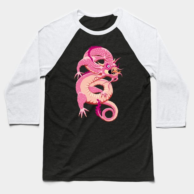 Pink Chinese Dragon Baseball T-Shirt by TMBTM